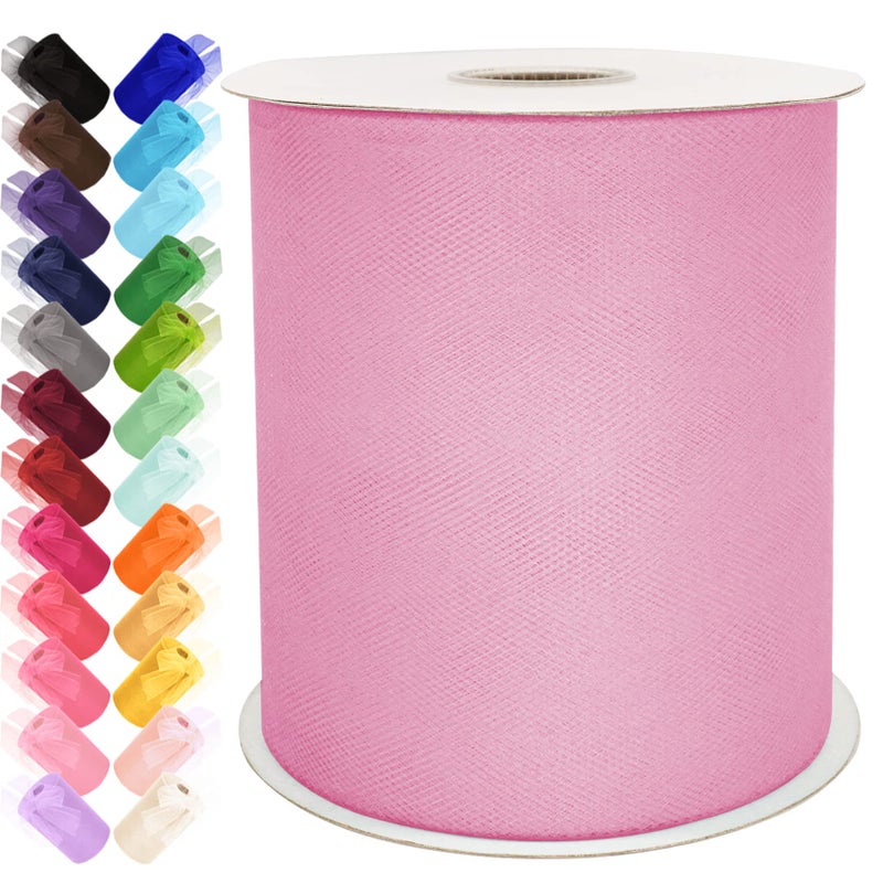 Ableme Deco Tulle Fabric Rolls 6 Inch by 200 Yards (600 FT) Ribbon Netting Spool for Tutu Skirt Wedding Baby Shower Birthday Party Decoration Gift Wrapping DIY Crafts (Pink) - Image 1